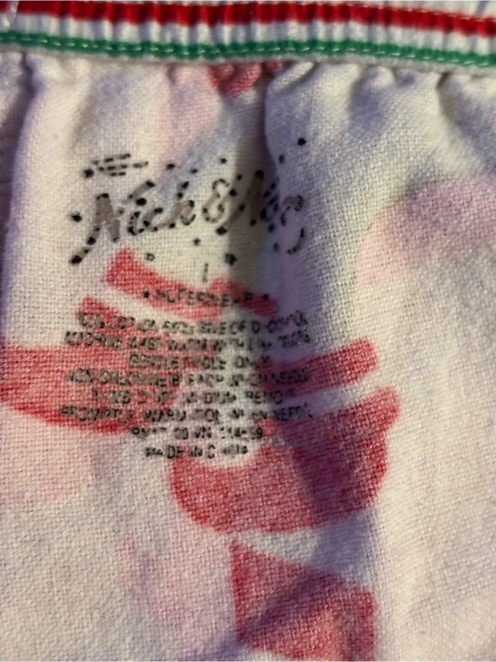 Nick & Nora Holiday Sock Monkey & Candy Cane Pink Drawstring Pajama Pants L